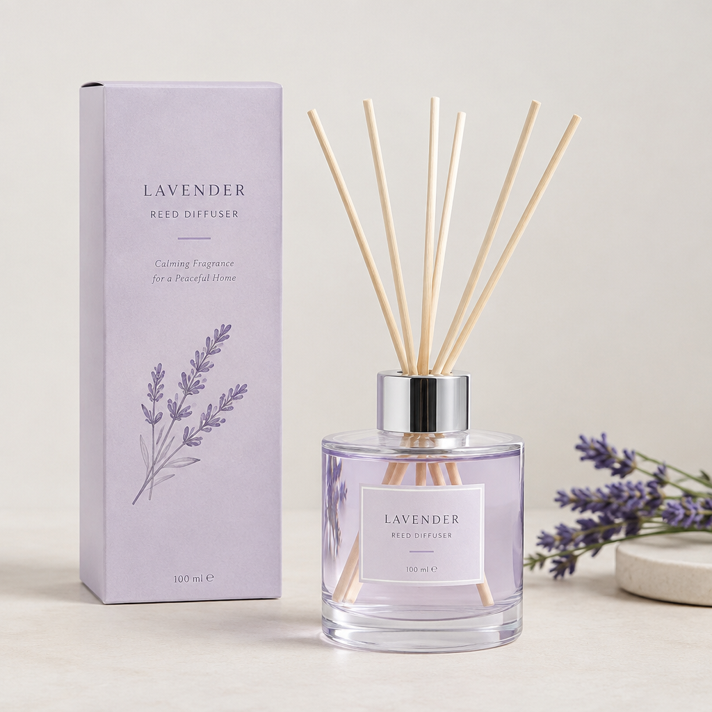 Difusor de varetas com frasco de vidro aroma lavanda